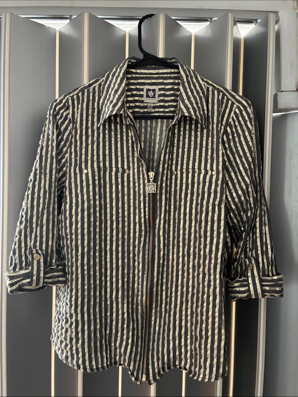 Anne Klein Black & Gold Striped Shirt Jacket